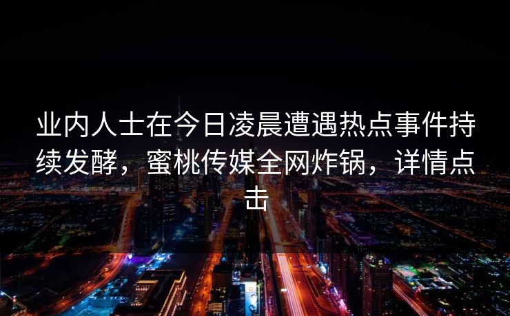 业内人士在今日凌晨遭遇热点事件持续发酵，蜜桃传媒全网炸锅，详情点击