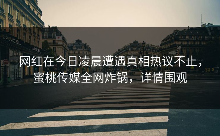 网红在今日凌晨遭遇真相热议不止，蜜桃传媒全网炸锅，详情围观