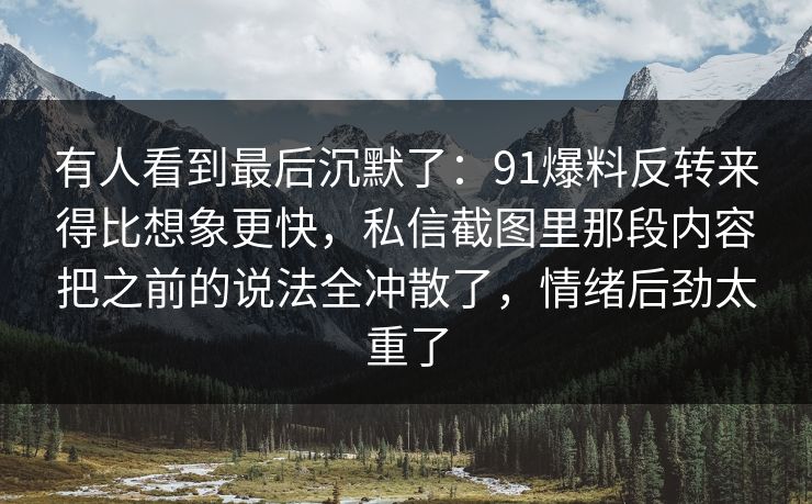 有人看到最后沉默了：91爆料反转来得比想象更快，私信截图里那段内容把之前的说法全冲散了，情绪后劲太重了